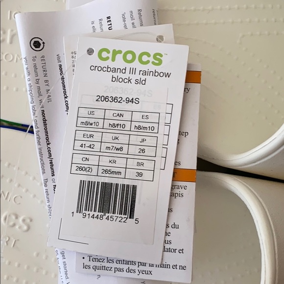 Womanâs limited edition Crocs rainbow block slides - Picture 8 of 9